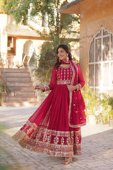 Attractive Embroidery Work Pink Color Gown