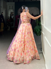 Wedding & Party Wear Floral Printed Peach Color Gown