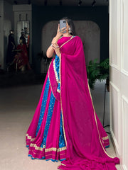 Trendy Blue Tasar Silk Bandhej Print Lehenga Choli