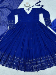 Lovely Sequence Work Navy Blue Color Gown