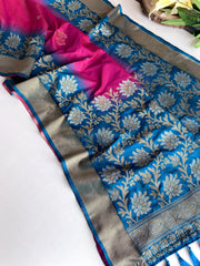 Pretty Tone Silk Dark Pink & Teal Blue Color saree