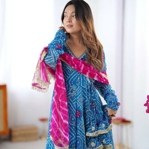 Lovely Blue Georgette Embroidery Work Gown