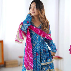 Lovely Blue Georgette Embroidery Work Gown