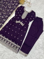 Gorgeous Wine Color Rangoli Silk Fabric Kurta With Dupatta Set