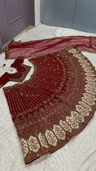 Red Color Bridal Wear Dori With Thread Work Lehenga Choli