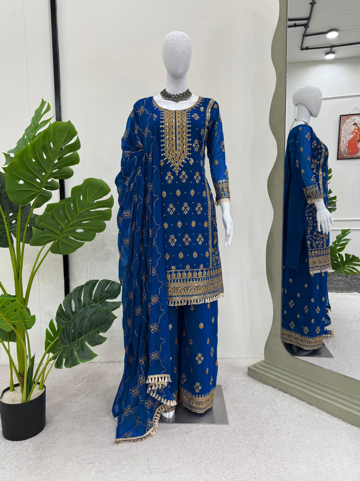 Blissful Thread With Sequence Work Blue Color Sharara Suit