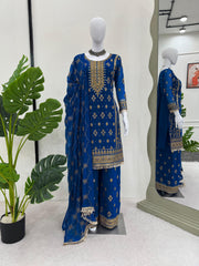 Blissful Thread With Sequence Work Blue Color Sharara Suit