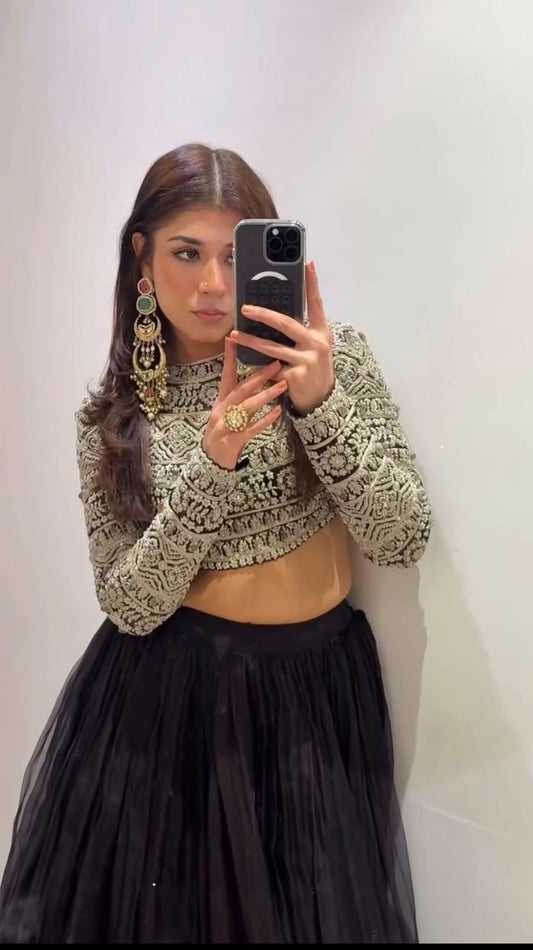 Wonderful Black Color Organza Lehenga Choli