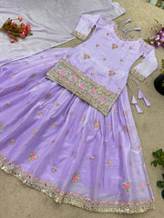 Sequence Work Lavender Color Designer Top With Lehenga