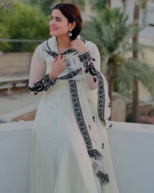 Outstanding White Color Gown Sequence Work Anarkali Gown
