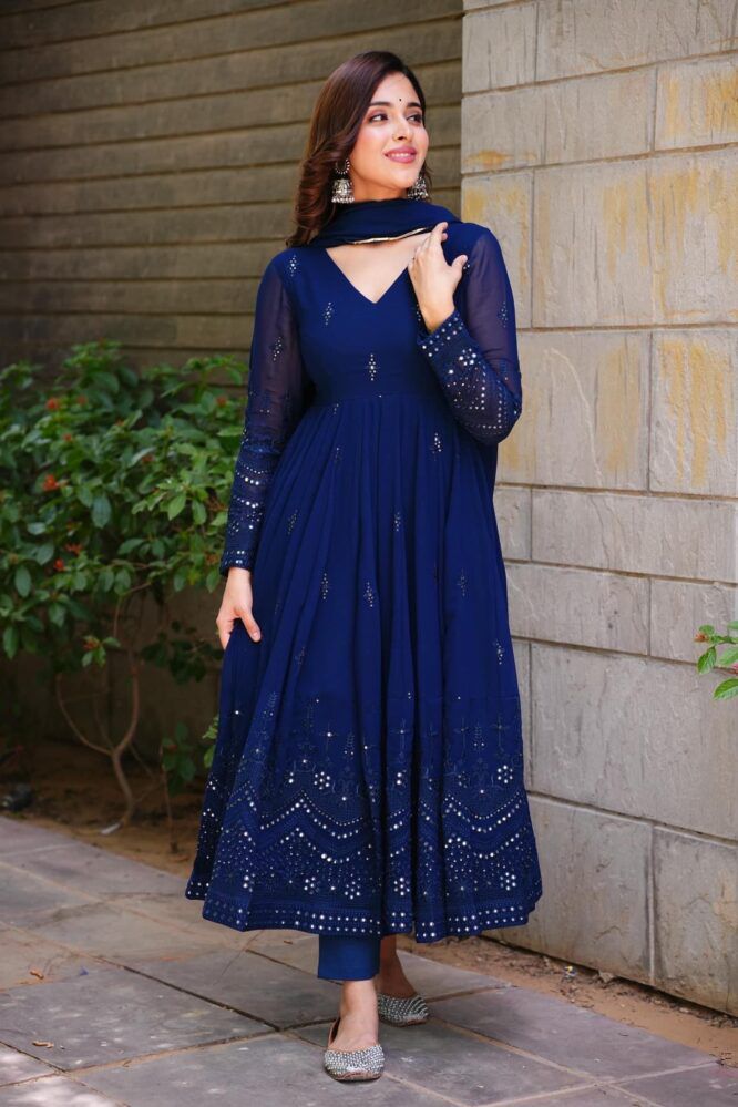 Lovely Sequence Work Navy Blue Color Gown