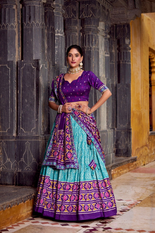 Ravishing Sky Blue Tasar Silk Lehenga Choli