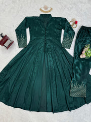Awesome Chinon Silk Green Color Top With Pent