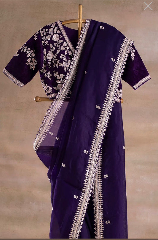 Purple Color Jimmy Choo Zari Embroidery Work Designer Saree