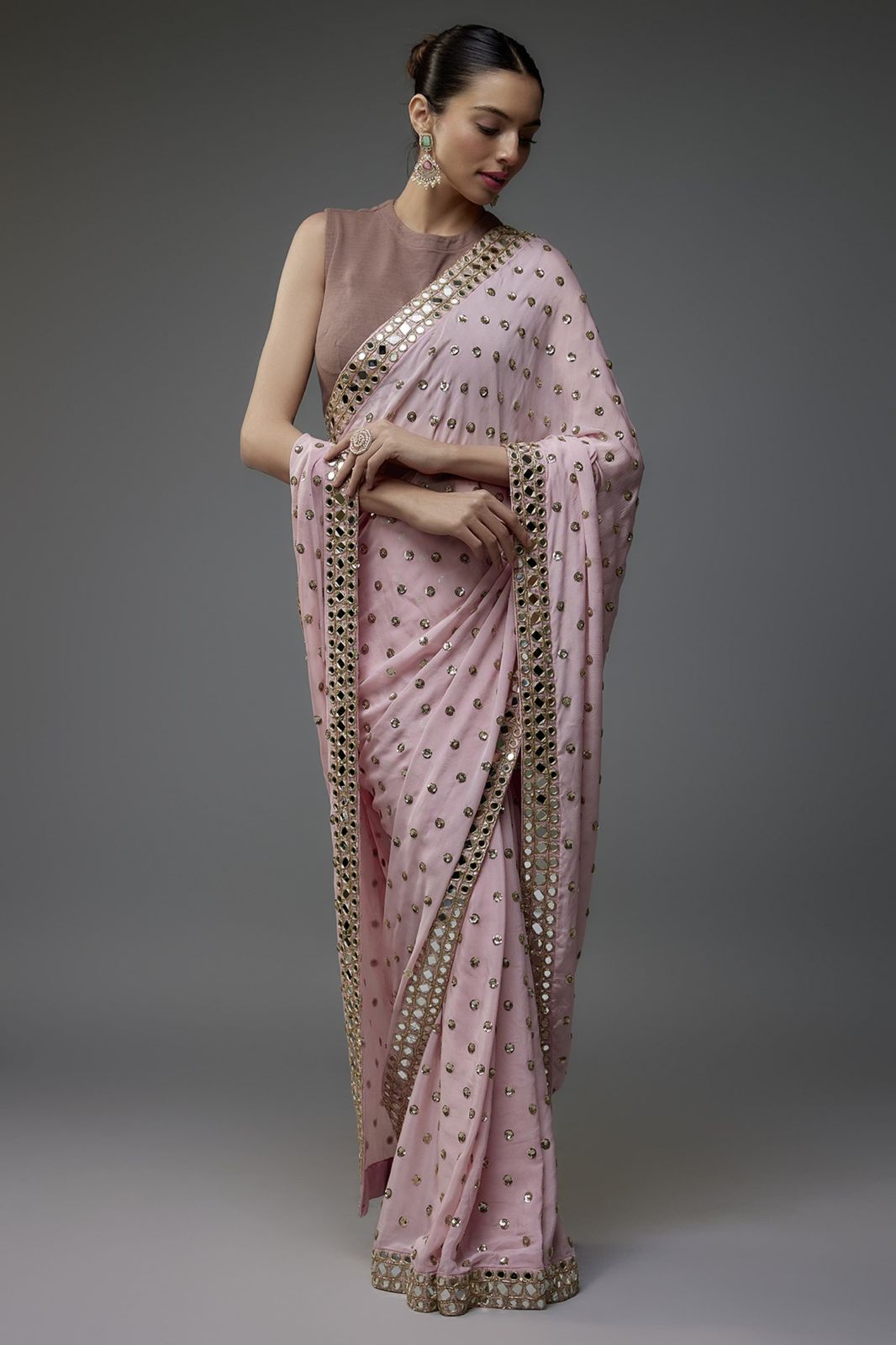 Mesmerizing Pink Faux Georgette Sequin Work Saree