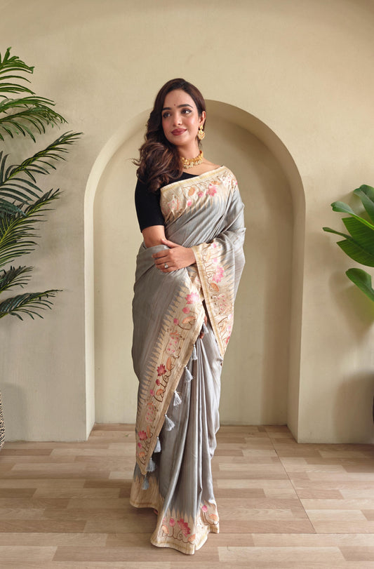 New Wedding Wear Grey Color Saree