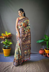 Captivating Digital Printed Cotton Pista Color Saree