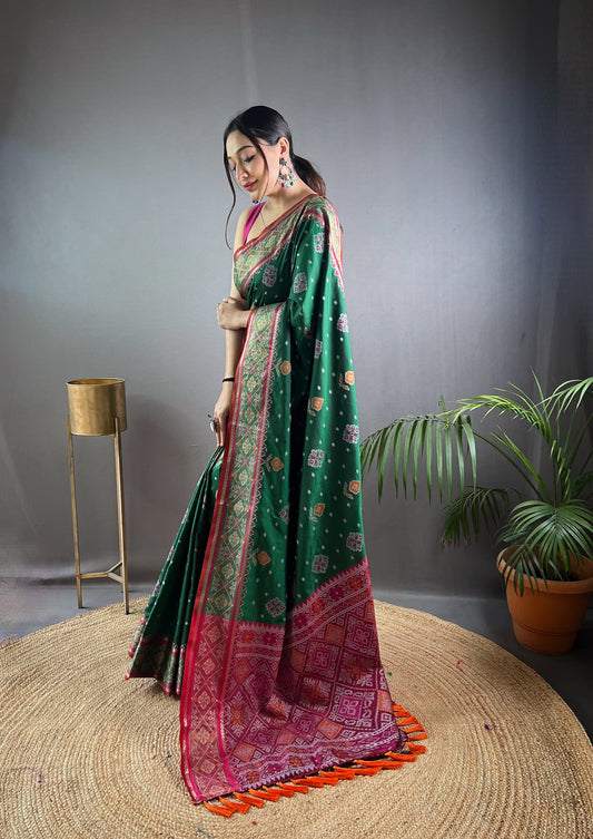 Preferable Green Color Rangeen Patola Silk Saree