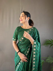 Presenting Ready To Wear Green Color Silk Saree