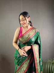 Preferable Green Color Rangeen Patola Silk Saree