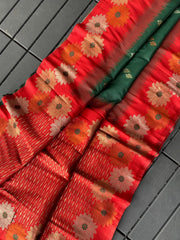 Beautiful Floral Zari Weaving Border Green Color Silk Saree