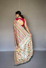 Kalamkari Fusion Print Pista Color Silk Saree