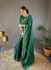 Presenting Ready To Wear Green Color Silk Saree