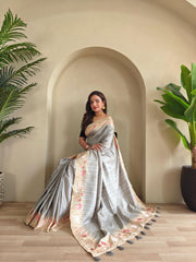 New Wedding Wear Grey Color Saree