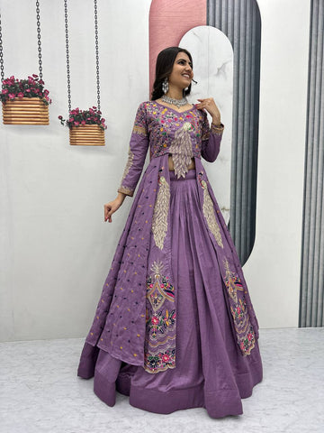 Stylish Pure Vichitra Heavy Thread Work Lehenga