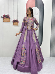 Stylish Pure Vichitra Heavy Thread Work Lehenga