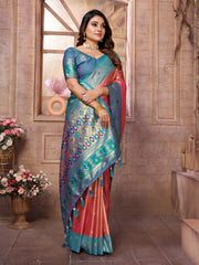 Wedding Wear Pink With Sky Colour Paithani Banarasi Tissue Silk Sarees