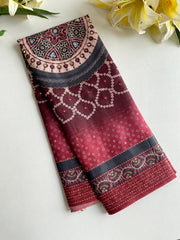 Captivating Bandhani Print With Work Maroon Color Saree