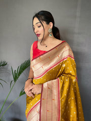 Wedding Wear Musterd Color Pure Paithani Silk Saree