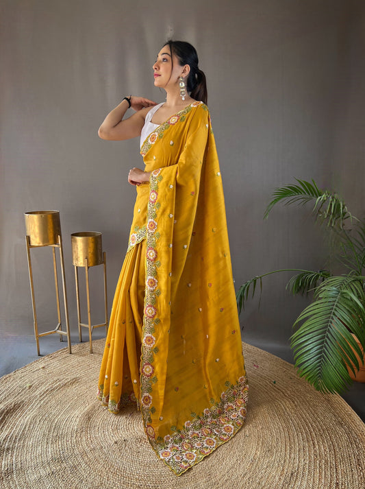 Awesome Musterd Color Matka Silk Saree