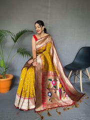 Wedding Wear Musterd Color Pure Paithani Silk Saree