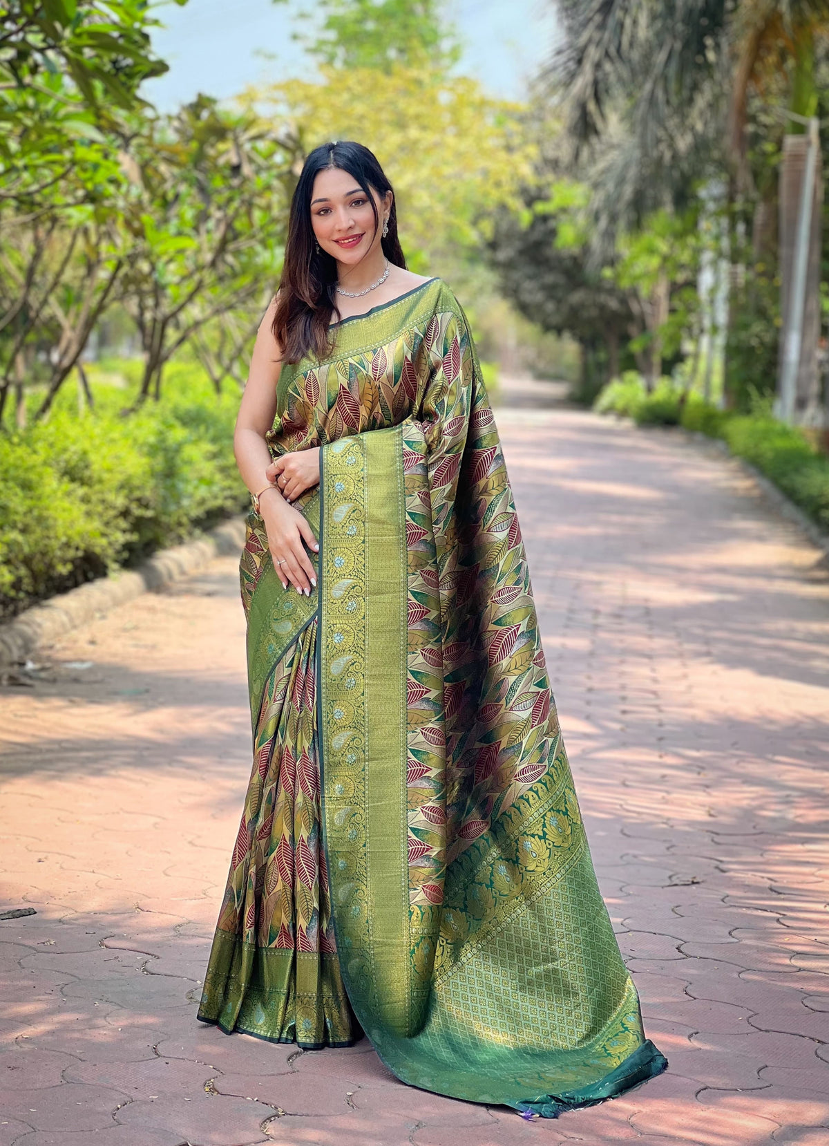 Attractive Kanchipattu Silk Mehndi Color Saree