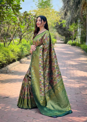 Attractive Kanchipattu Silk Mehndi Color Saree