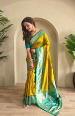 Festive Wear Mustard Color Rich Pallu Paithani Silk Saree