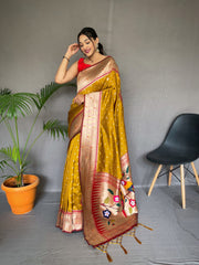 Wedding Wear Musterd Color Pure Paithani Silk Saree