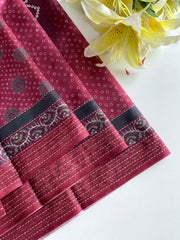 Captivating Bandhani Print With Work Maroon Color Saree