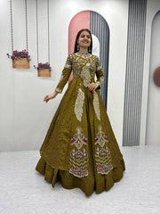 Stylish Pure Vichitra Heavy Thread Work Lehenga