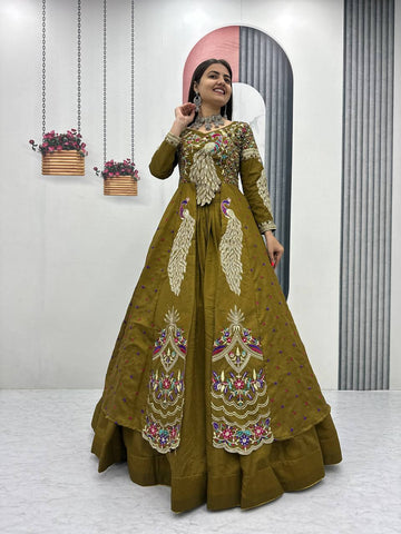 Stylish Pure Vichitra Heavy Thread Work Lehenga