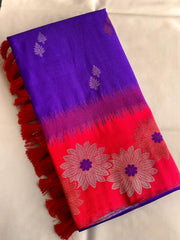 Beautiful Floral Zari Weaving Border Navy Blue Color Silk Saree