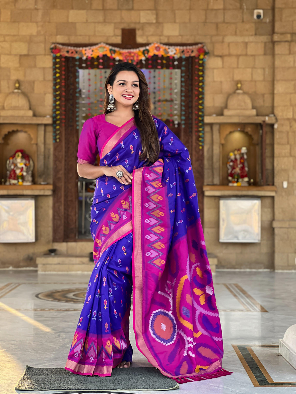 Navy Blue Color Patola Weaving Border Alluring Silk Saree