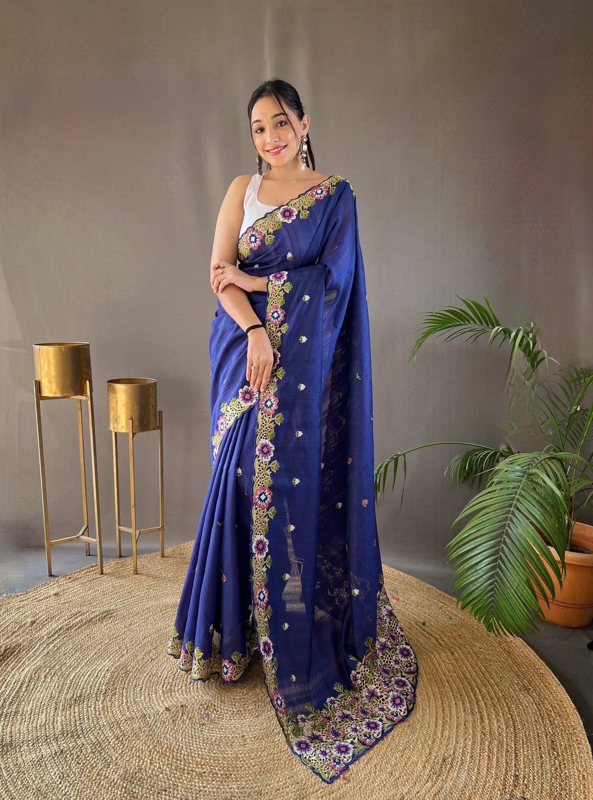 Awesome Navy Blue Color Matka Silk Saree