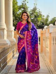 Navy Blue Color Patola Weaving Border Alluring Silk Saree