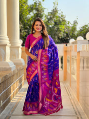 Navy Blue Color Patola Weaving Border Alluring Silk Saree