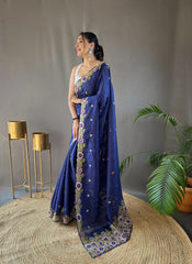 Awesome Navy Blue Color Matka Silk Saree