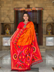 Orange Color Patola Weaving Border Alluring Silk Saree