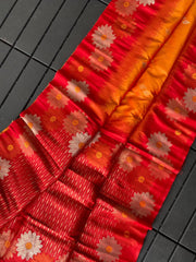 Beautiful Floral Zari Weaving Border Orange Color Silk Saree